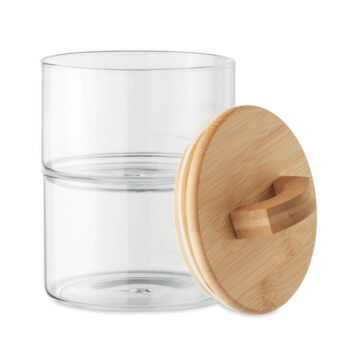 2 Boites empilables en verre borosilicate avec couvercle en bambou. Contenance totale : 1L.-Transparent-8719941053861-1