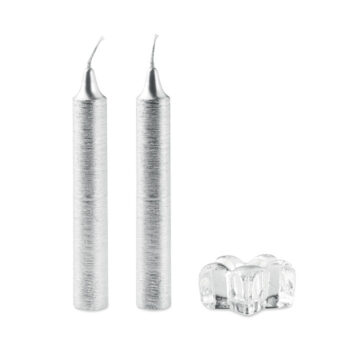 Set de 2 bougies en argent avec support en verre. Présenté dans une boîte transparente avec une étiquette pour la zone d'impression.-Argent-8719941041967