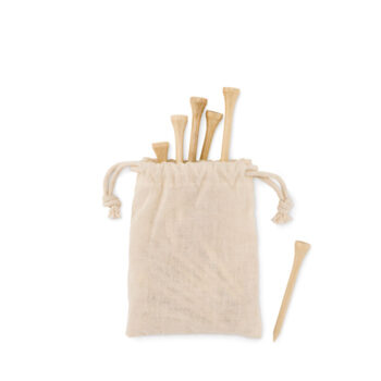 20 Tees de golf en bambou présentés dans un sac à  cordon en coton biologique.-Beige-8719941057180-2