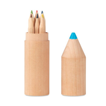 6 crayons en bois dans un étui en bois en forme de crayon.-Bois-8719941047372-3