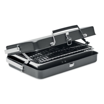 Barbecue portable en acier inoxydable de type valise avec grille à  couches et support au fond.-Noir-8719941054912-2