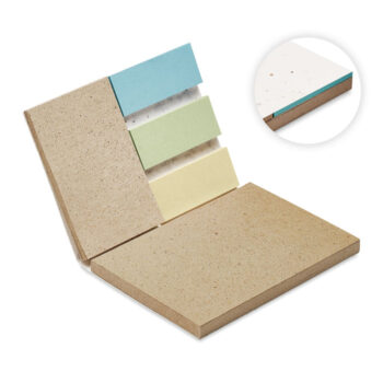 Bloc-notes à  couverture souple de 25 feuilles de papier fabriqué à  partir d'herbe et des marqueurs 3 couleurs. Après utilisation