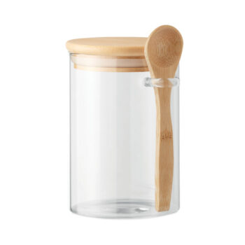 Bocal de conservation en verre borosilicate avec couvercle et cuillère en bambou. Contenance : 600 ml.-Transparent-8719941053281