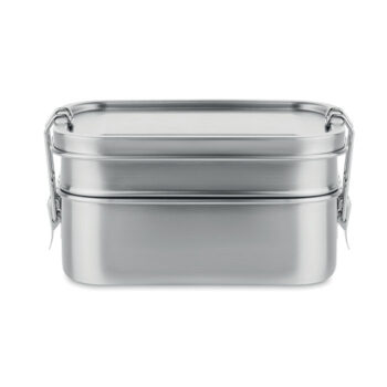 Lunch box en acier inoxydable 2 compartiments avec des fermetures latérales solides et sà»res. Contenance 1200 ml.-Argent mat-8719941052604-2