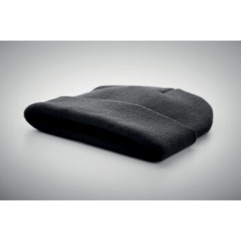 Bonnet unisexe extensible avec revers tricoté en polyester RPET doux-Noir-8719941049925-6