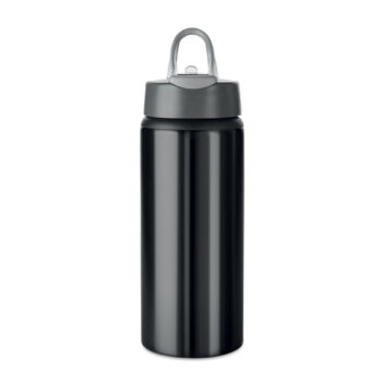 Bouteille simple paroi en aluminium avec embout pliable dans le couvercle et la poignée. Capacité 600 ml. Anti fuite.-Noir-8719941046573-1