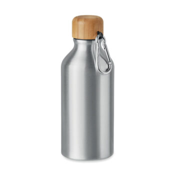 Bouteille en aluminium à  simple paroi avec bouchon en bambou et mousqueton. Capacité : 400 ml. Le mousqueton n'est pas fait pour l'escalade.-Argent mat-8719941056756