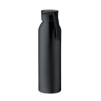 Bouteille en aluminium simple paroi avec bouchon en PS et dragonne en silicone. Capacité : 600 ml.  Anti fuite.-Noir-8719941056510