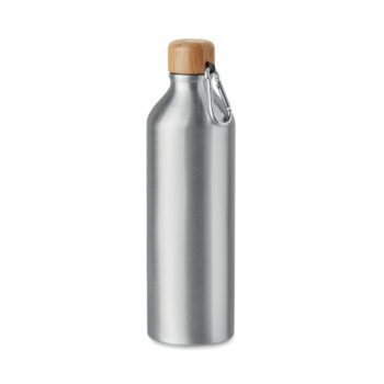 Bouteille en aluminium à  simple paroi avec bouchon en bambou et mousqueton. Capacité : 800 ml. Le mousqueton n'est pas fait pour l'escalade.-Argent mat-8719941056763