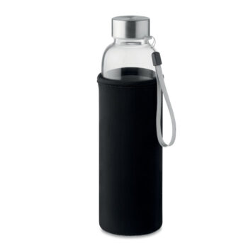 Bouteille en verre à  haute teneur en borosilicate avec infuseur de thé et pochette en néoprène. Contenance: 500 ml. Ne convient pas aux boissons gazeuses. Anti fuite. La gravure au laser n'est pas possible sur le verre borosilicate.-Noir-8719941040052-1