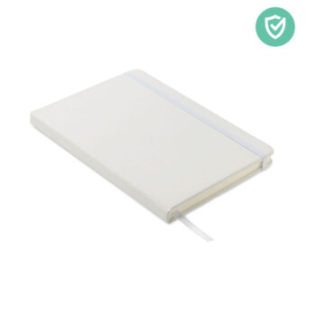 Carnet A5 avec couverture souple en PU et revêtement  antibactérien.  96 pages lignées (70 gr) avec fermeture par élastique. ISO 22196.-Blanc-8719941050518