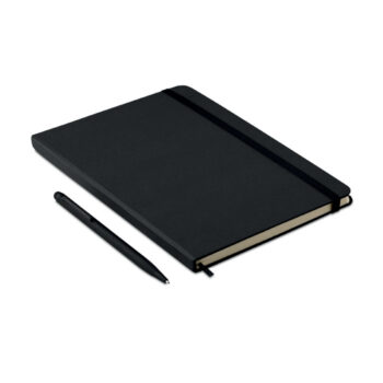 Carnet A5 avec stylo/stylet et de couleur assortie. Encre bleue.-Noir-8719941005044-1