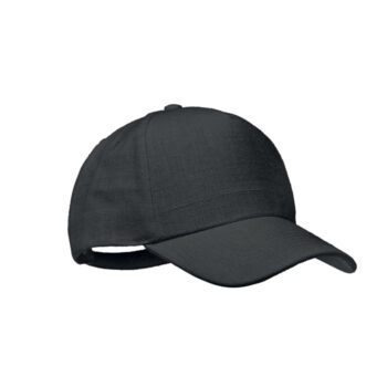 Casquette de baseball 5 pans en tissu 100% chanvre 370 gr/m² avec clip en laiton sur fermeture à  sangle réglable. 5 oeillets surpiqués de couleur assortie. Taille 7 1/4.-Noir-8719941051720