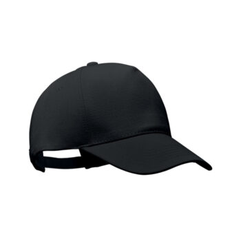 Casquette de baseball à  5 pans en coton organique brossé 250 gr/m² avec fermeture à  boucle arrière réglable en métal. 4 oeillets en métal avec placage de couleur assortie.-Noir-8719941055933