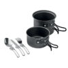 Ensemble de 2 casseroles de camping en aluminium avec couverts en acier inoxydable dans une pochette en RPET. Capacité : 700ml et 1200ml.-Noir-8719941054585