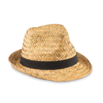 Chapeau en paille naturelle avec bandeau élastique non cousu. Pour les commandes non imprimées