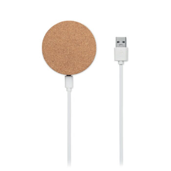 Chargeur sans fil en liège de forme ronde. Sortie : DC 9V/1.1A.Compatible avec les iPhone® 8 et plus récents.-Beige-8719941055476-1