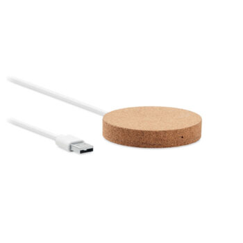 Chargeur sans fil en liège de forme ronde. Sortie : DC 9V/1.1A.Compatible avec les iPhone® 8 et plus récents.-Beige-8719941055476