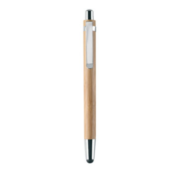 Coffret stylo en bambou dans une boîte en carton. Stylo bille à  encre bleue à  poussoir avec fonction tactile et portemine.-Bois-8719941006003-1