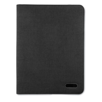 Conférencier A4 zippé en polyester bicolore. Comprend des compartiments intérieurs et un passant pour stylo. Bloc-notes ligné de 20 pages inclus.-Noir-8719941037243-1