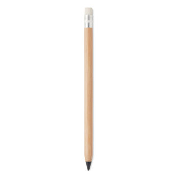 Crayon sans encre longue durée en bambou avec corps en bambou et gomme sur le dessus avec capuchon en papier. Le stylo écrit avec la pointe en alliage métallique.-Bois-8719941056800