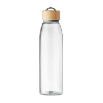 Bouteille en verre avec couvercle en bambou et support en TPU.  Ne convient pas aux boissons gazeuses.  Contenance : 500 ml. Sans fuite.-Transparent-8719941053298-1