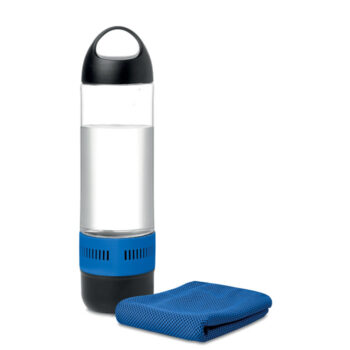 Bouteille Tritan 500ml avec haut-parleur sans fil intégré. Comprend une serviette en polyester 55% (30x80cm). Batterie Li-on 300mAh rechargeable incluse. Câble micro USB inclus. Données de sortie: 3W.-Bleu royal-8719941003965-1