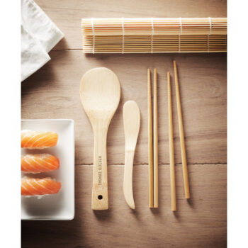 Kit de 5 pièces pour la fabrication de sushis. Livrés dans une pochette en coton.-Beige-8719941055414-4