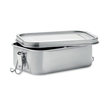 Lunchbox en acier inoxydable avec de solides boucles latérales assurant une parfaite fermeture. Capacité 750 ml.-Argent mat-8719941049451-3