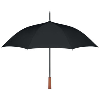 Parapluie  de 23''en tissu pongé 190T RPET avec mât et baleines en en fibre de verre plaqué noir. Poignée droite en bois. Ouverture automatique. Fermeture manuelle.-Noir-8719941039582