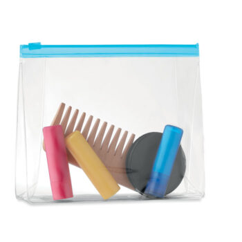 Trousse à  cosmétiques en PVC avec fermeture zippée.-Transparent Bleu-8719941041219-1