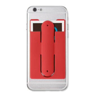 Porte-carte en silicone avec bande 3M pour le fixer à  l'arrière du smartphone. Il possède une fonctionnalité de support à  pression que vous pouvez également utiliser comme support de câble.-Rouge-8719941042490-1