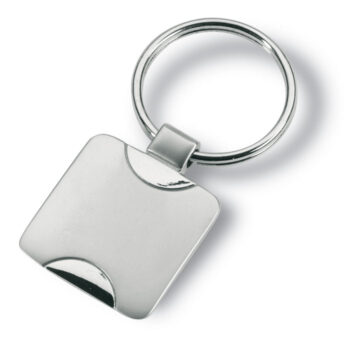 Porte-clés carré en alliage de zinc. Emballage cadeau noire.-Argent-8719941003026