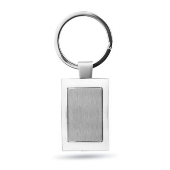 Porte-clés rectangulaire en alliage de zinc chromé avec espace mat. Emballage boite cadeau.-Argent brillant-8719941002937-2