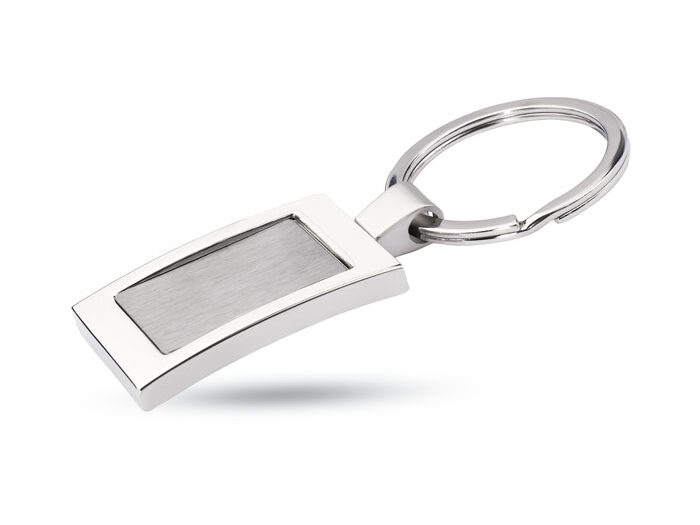 Porte-clés rectangulaire en alliage de zinc chromé avec espace mat. Emballage boite cadeau.-Argent brillant-8719941002937