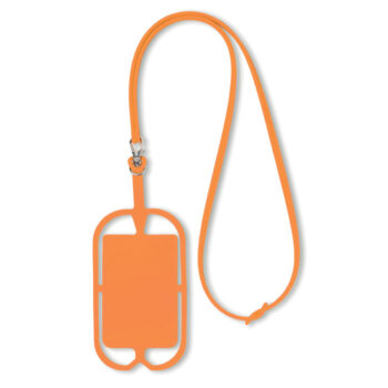 Tour de cou en silicone pour smartphone et porte carte.-Orange-8719941027435