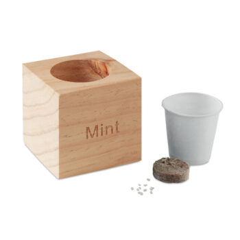 Pot en bois avec graine de menthe.-Bois-8719941004955-1