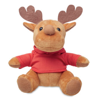 Renne en peluche au toucher doux avec pull à  capuche amovible-Rouge-8719941048973