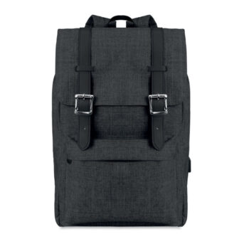 Sac à  dos ordinateur en polyester 600D 2 tons avec bandoulière rembourrée comprenant un compartiment interne principal pour ordinateur portable de 15 pouces et un câble de chargement USB. Comprend une fermeture à  bouton-pression magnétique et un compartiment avant à  glissière.-Noir-8719941011212