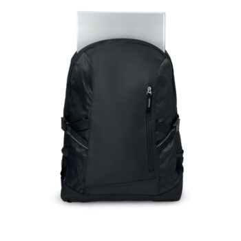 Sac à  dos pour ordinateur 15 pouces en polyester 600D. Comprend une poche avant zippée et 2 compartiments latéraux. Bandoulière réglable.-Noir-8719941030411-1