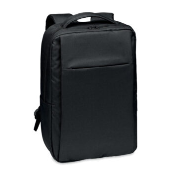 Sac à  dos pour ordinateur en polyester RPET 300D avec bandoulière rembourrée comprenant un compartiment interne principal pour un ordinateur portable de 16 pouces et un câble de chargement USB.-Noir-8719941054462