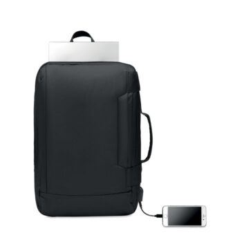 Sac à  dos pour ordinateur en polyester RPET 300D avec bandoulière rembourrée comprenant un compartiment interne principal pour un ordinateur portable de 16 pouces et un câble de chargement USB.-Noir-8719941054479-1