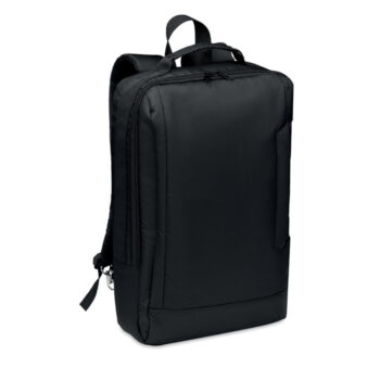 Sac à  dos pour ordinateur en polyester RPET 300D avec bandoulière rembourrée comprenant un compartiment interne principal pour un ordinateur portable de 16 pouces et un câble de chargement USB.-Noir-8719941054479