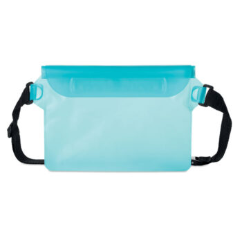 Sac tour de taille imperméable en PVC dépoli. La pochette a une surface plus fine qui permet l'utilisation l'écran tactile par l'extérieur.-Transparent Bleu-8719941047983-1