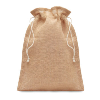 Sac cadeau de taille moyenne en jute avec cordon. Dimension env. 25 x 32 cm.-Beige-8719941049055