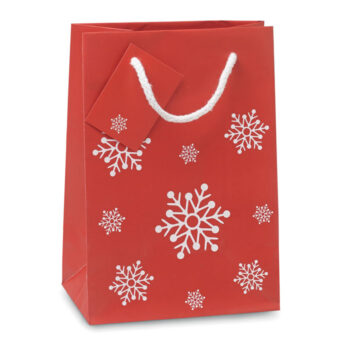 Elégant sac cadeau en papier décoré de motifs de flocons  de neige. Petite carte message incluse. Petit modèle.-Rouge-8719941012691