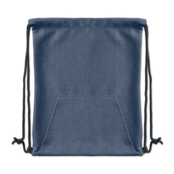 Sac à  cordelettes en tissu polaire avec poche frontale.-Bleu-8719941000704-1