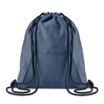 Sac à  cordelettes en tissu polaire avec poche frontale.-Bleu-8719941000704