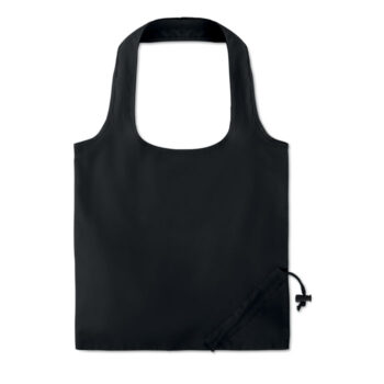 Sac shopping pliable en coton avec anses courtes et cordon de serrage sur la poche. 105 gr/m². Produit sous une norme certifiée pour l'utilisation de substances nocives dans le textile.-Noir-8719941041295