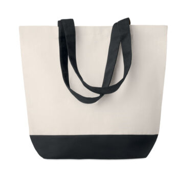 Sac de plage ou shopping en toile 280 gr/m² avec détail coloré en bas et poignées assorties (poche intérieure).-Noir-8719941045897